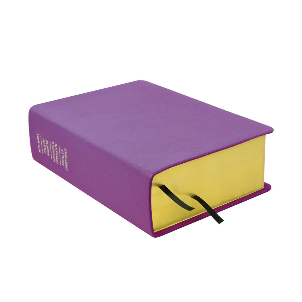 Large Purple LDS Scriptures | Leather Quad, Custom Name, Ribbon